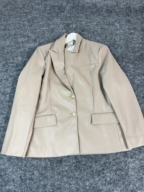 Fast Perry Leather Jacket Women Small Faux Beige Tan Oversized Moto Coat N163